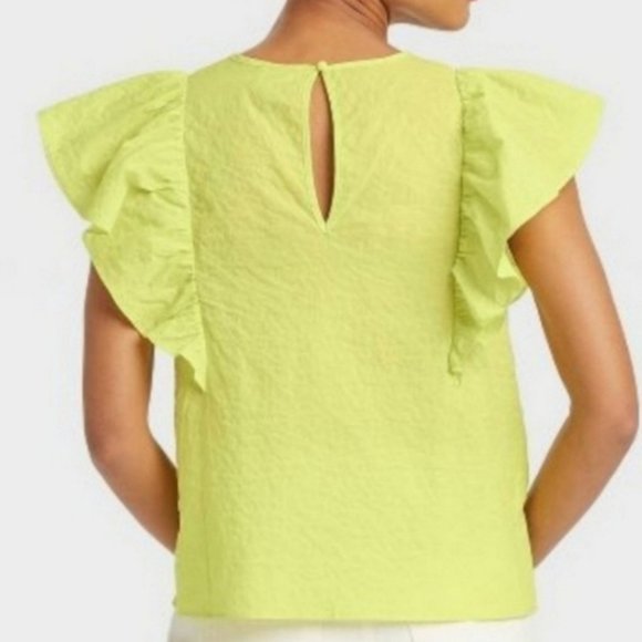 NWT - Women's Medium Ruffled Chartreuse Blouse - A New Day - Picture 5 of 6